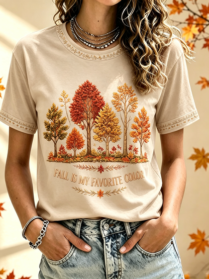 Camiseta de manga curta “O Outono das Mulheres É a Minha Cor Preferida”
