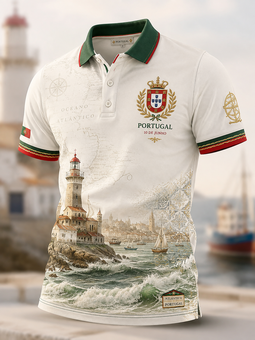 Camisa de Manga Curta Masculina do Dia do Aniversário da República de Portugal