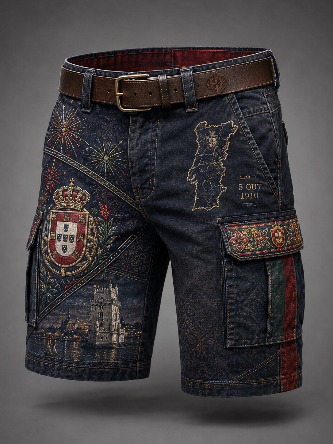 Shorts cargo masculinos para o Dia do Aniversário da República de Portugal