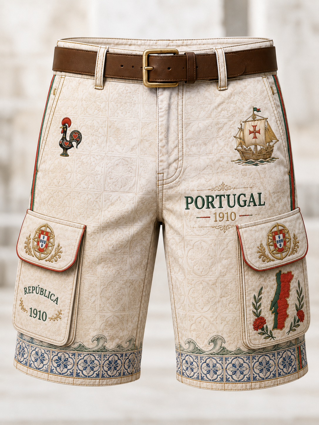 Shorts cargo masculinos para o Dia do Aniversário da República de Portugal