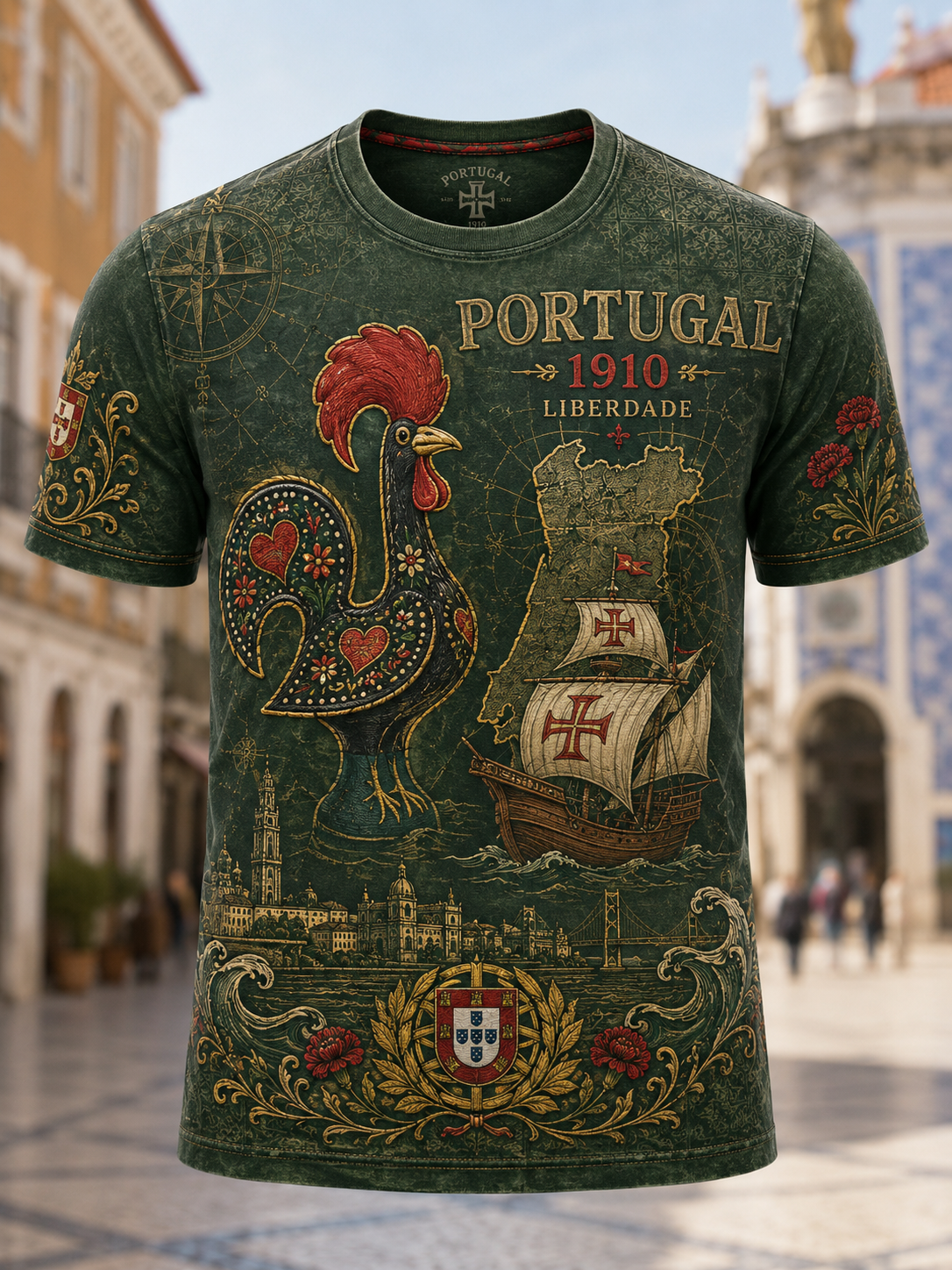 Camiseta masculina de mangas curtas do Dia do Aniversário da República de Portugal