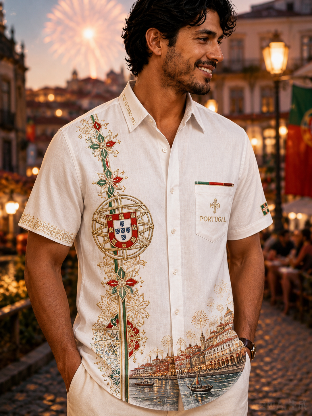 Camisa de manga curta masculina The Republic Of Portugal's Anniversary Day