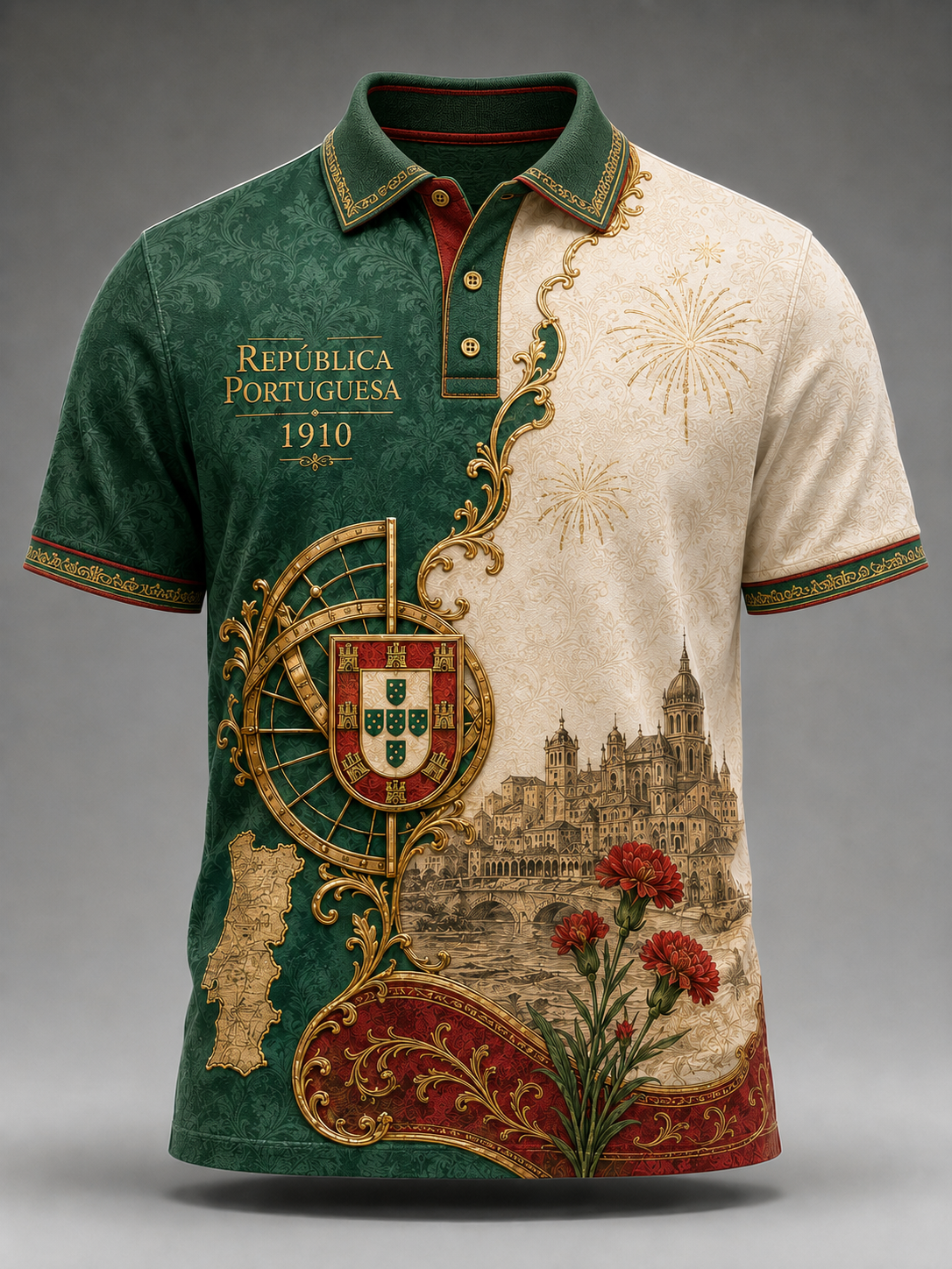 Camisa de Manga Curta Masculina do Dia do Aniversário da República de Portugal