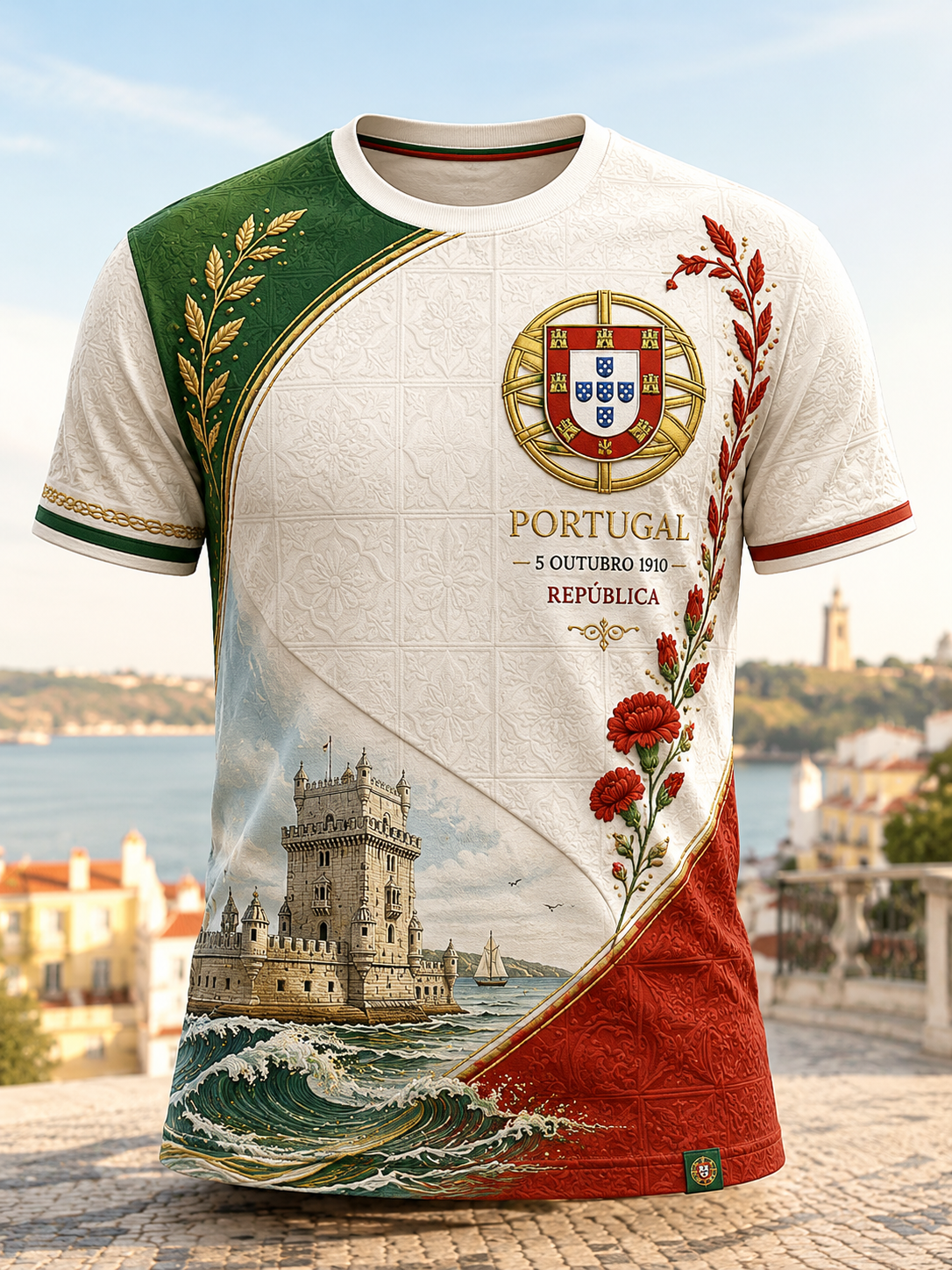 Camiseta masculina de mangas curtas do Dia do Aniversário da República de Portugal