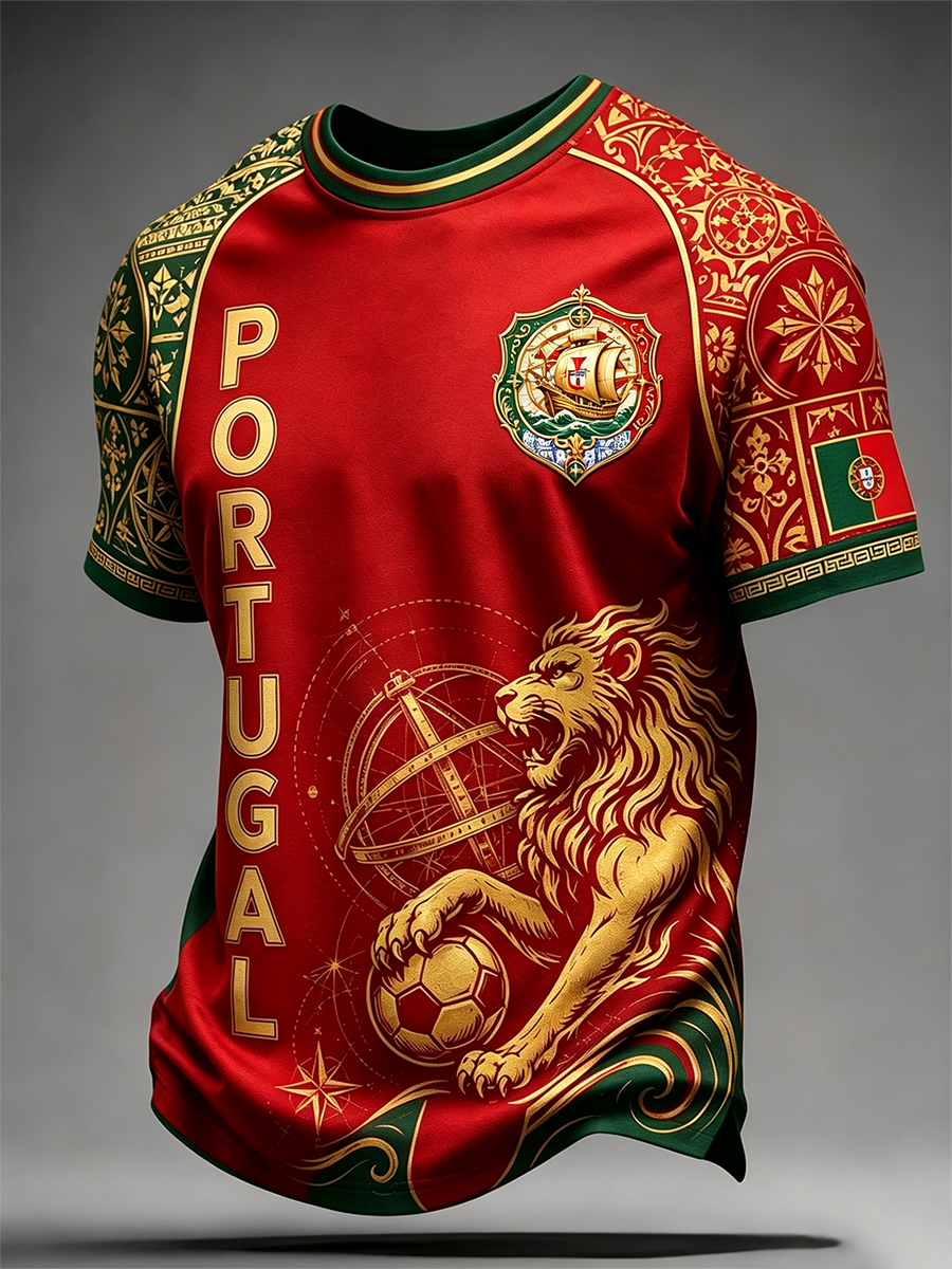 Futebol Português Masculino de Manga Curta Camiseta