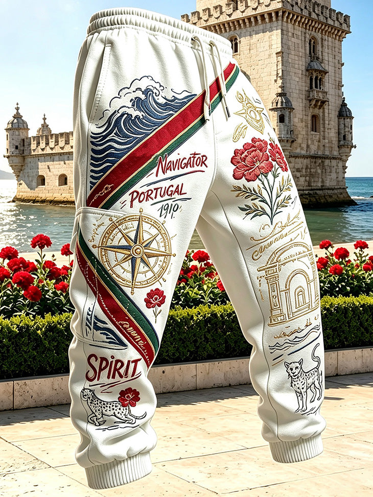 Calças estampadas do aniversário da República Portuguesa inspiradas no design masculino