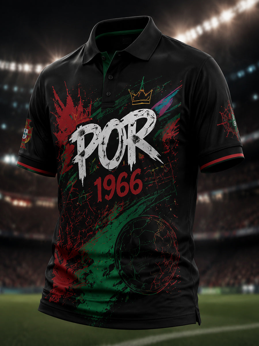 Camisa polo masculina estilosa com estampa de futebol português