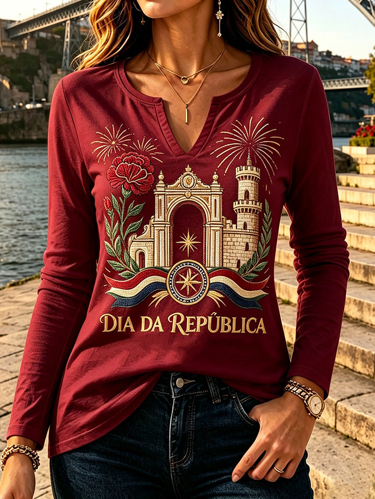 Lady Design Concept Uva República Aniversário Impressão T-shirt
