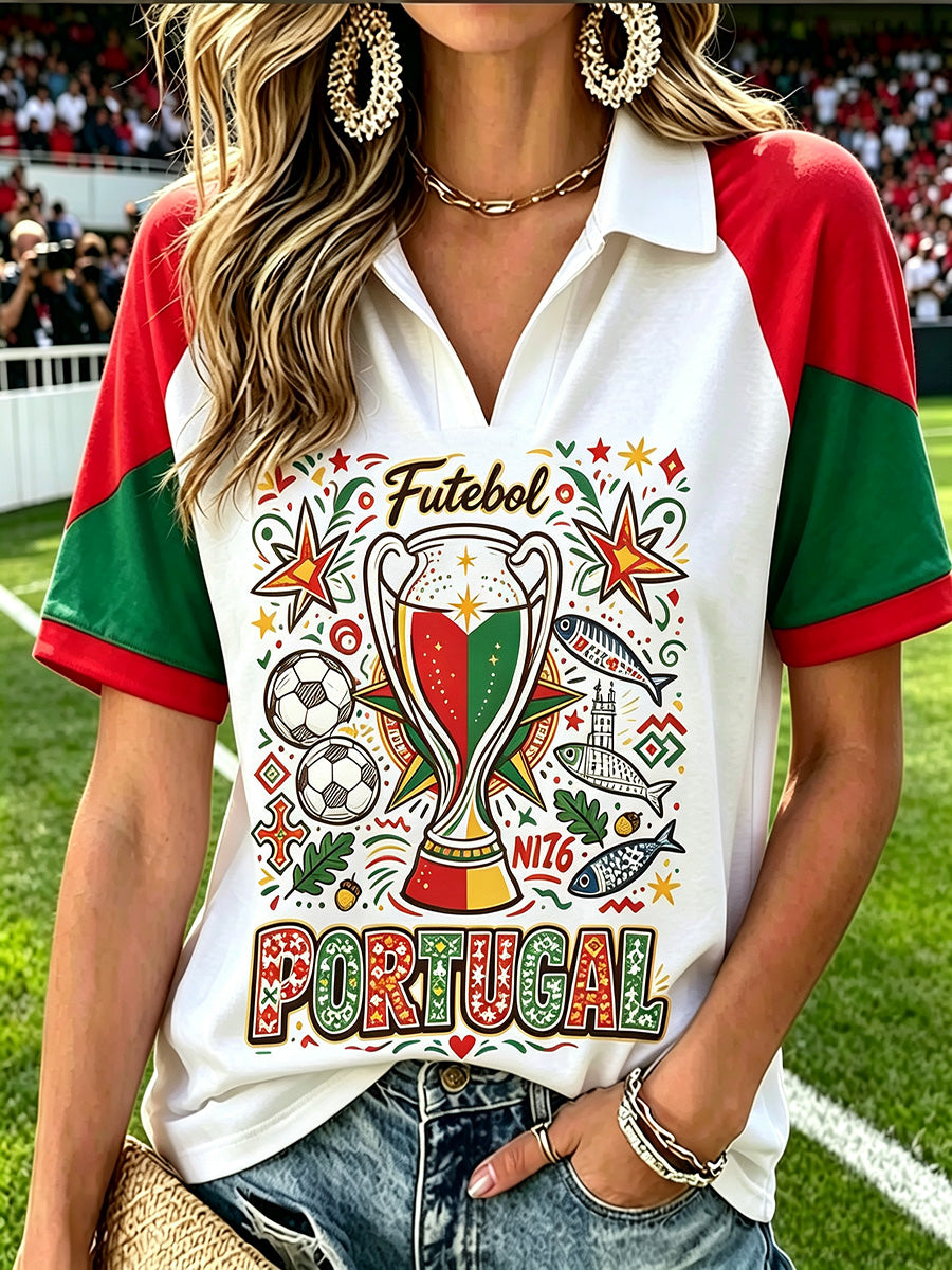 Futebol português de inspiração Design Feminino Print V-neck Top
