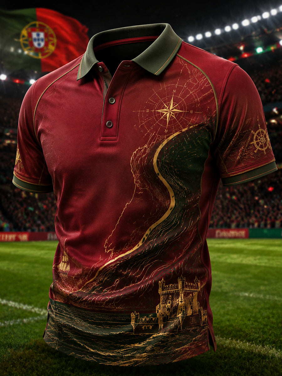 Camisa Polo Masculina Elegante Impressão Futebol Português