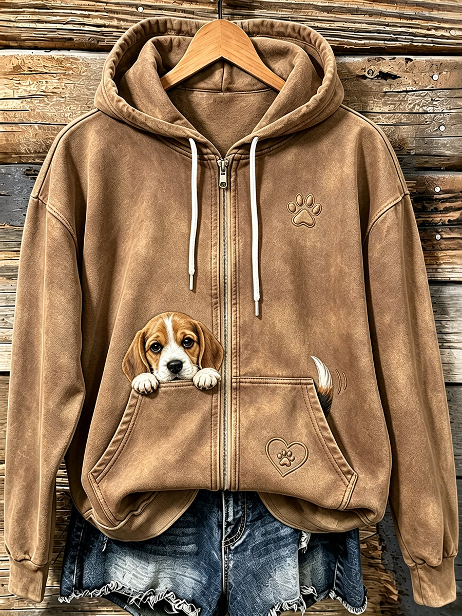 Bonito Beagle Peeking & pata impressão acolhedor Zip-Up Hoodie das mulheres