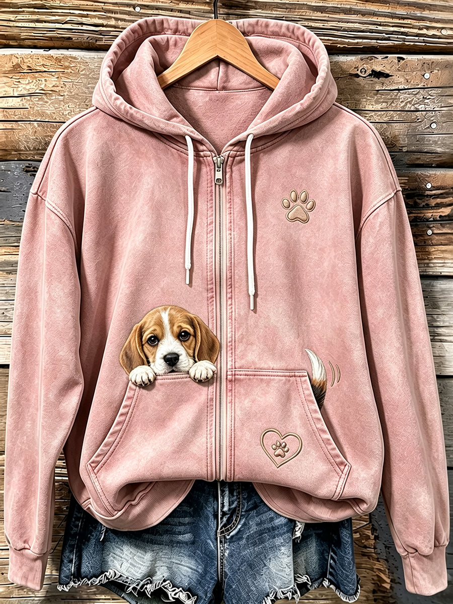 Bonito Beagle Peeking & pata impressão acolhedor Zip-Up Hoodie das mulheres