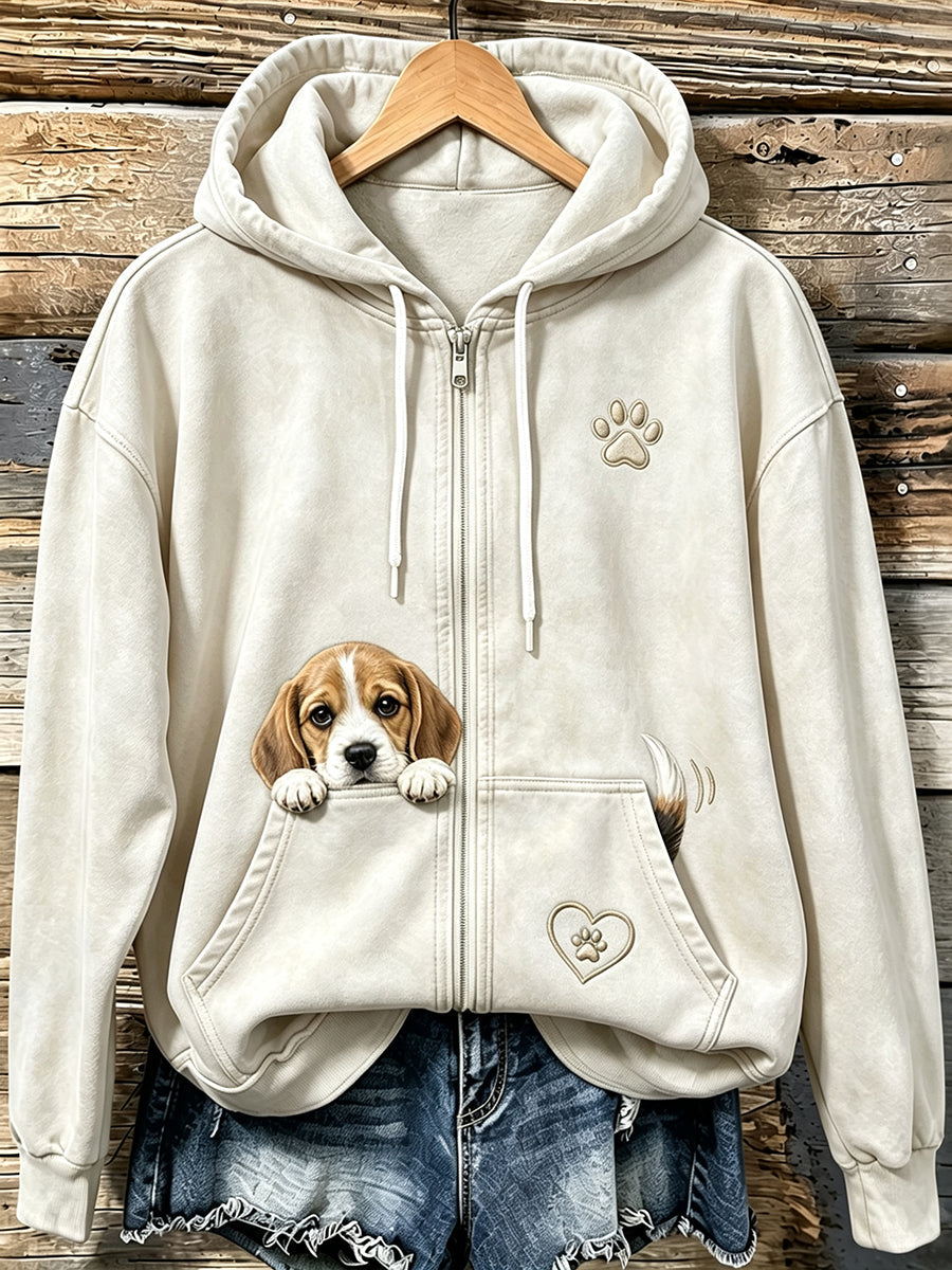 Bonito Beagle Peeking & pata impressão acolhedor Zip-Up Hoodie das mulheres