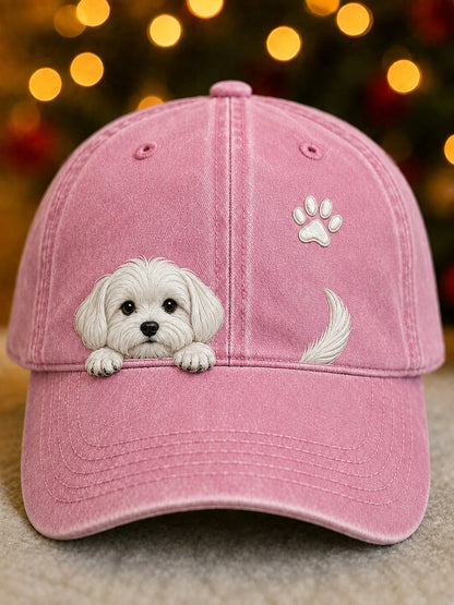 Bonito Espreitar Maltês Dog & Paw Imprimir Unisex Hat