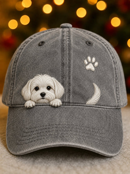 Bonito Espreitar Maltês Dog & Paw Imprimir Unisex Hat