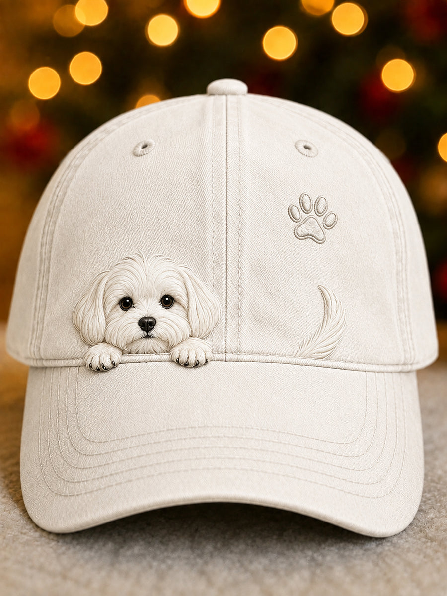 Bonito Espreitar Maltês Dog & Paw Imprimir Unisex Hat