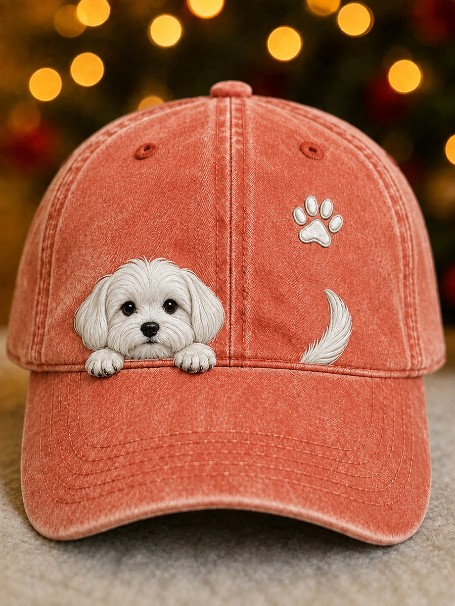Bonito Espreitar Maltês Dog & Paw Imprimir Unisex Hat