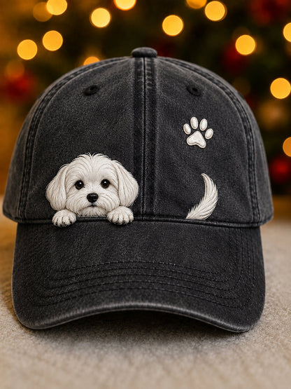 Bonito Espreitar Maltês Dog & Paw Imprimir Unisex Hat