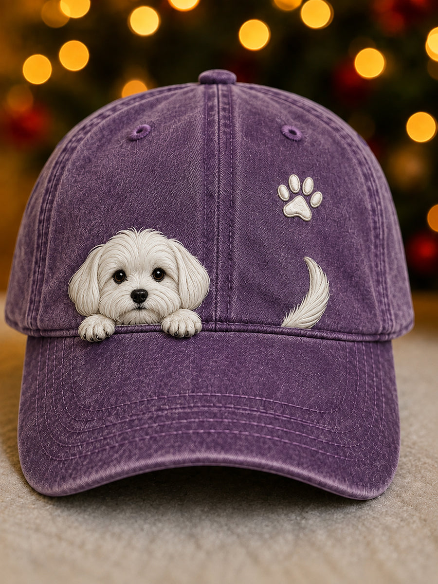 Bonito Espreitar Maltês Dog & Paw Imprimir Unisex Hat