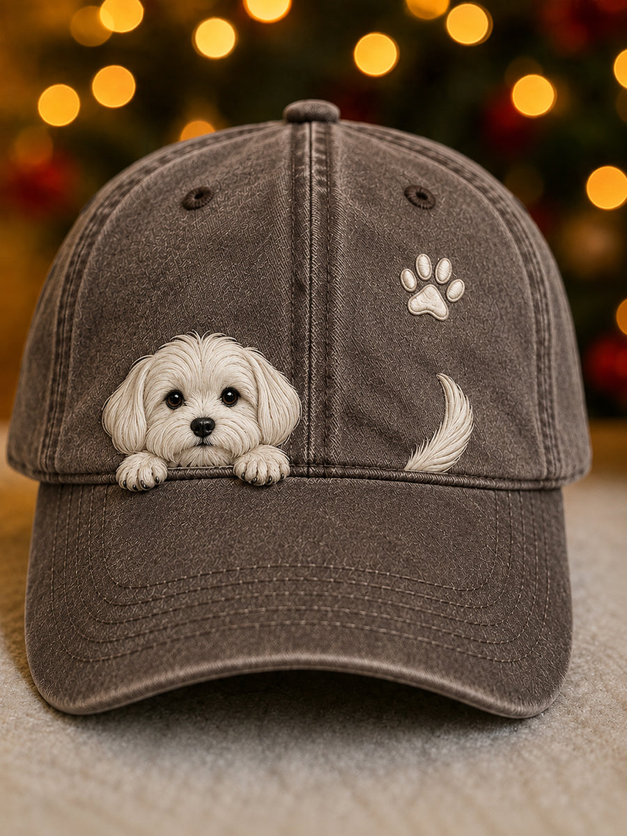 Bonito Espreitar Maltês Dog & Paw Imprimir Unisex Hat