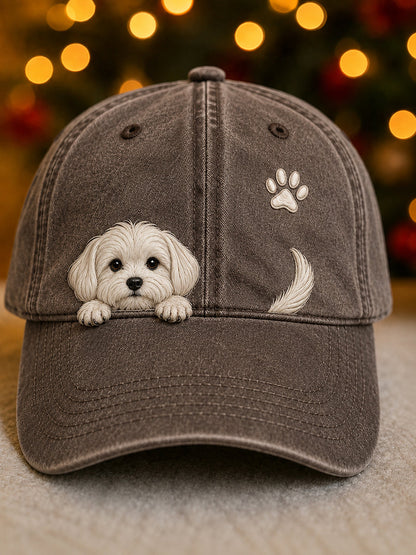 Bonito Espreitar Maltês Dog & Paw Imprimir Unisex Hat