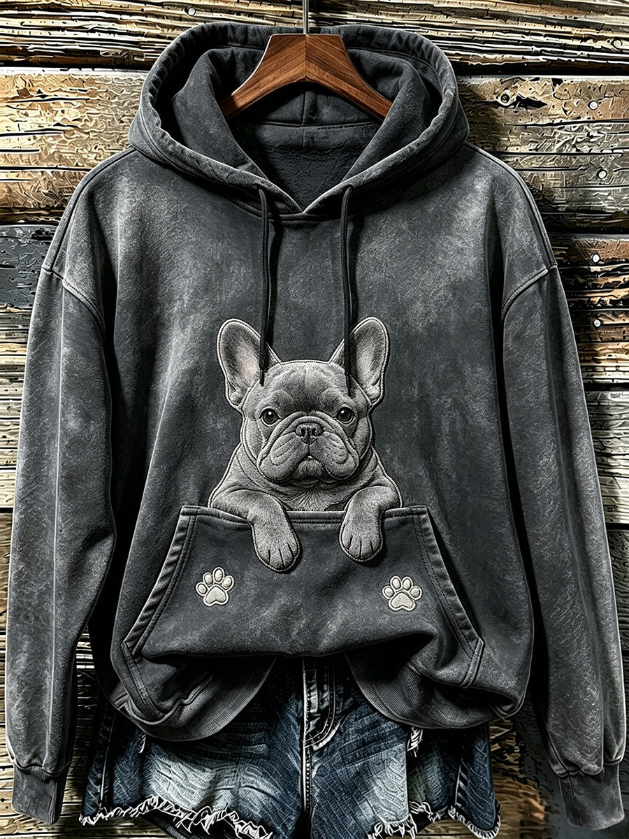 Moleton Aconchegante Feminino com Estampa Fofa de Buldogue Francês e Patinhas