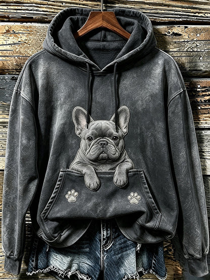 Moleton Aconchegante Feminino com Estampa Fofa de Buldogue Francês e Patinhas
