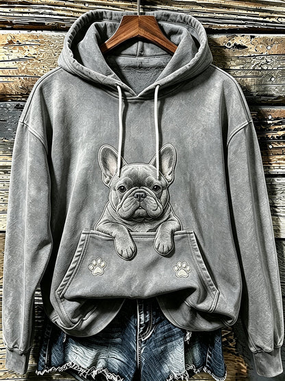 Moleton Aconchegante Feminino com Estampa Fofa de Buldogue Francês e Patinhas