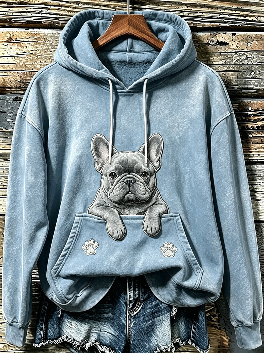 Moleton Aconchegante Feminino com Estampa Fofa de Buldogue Francês e Patinhas