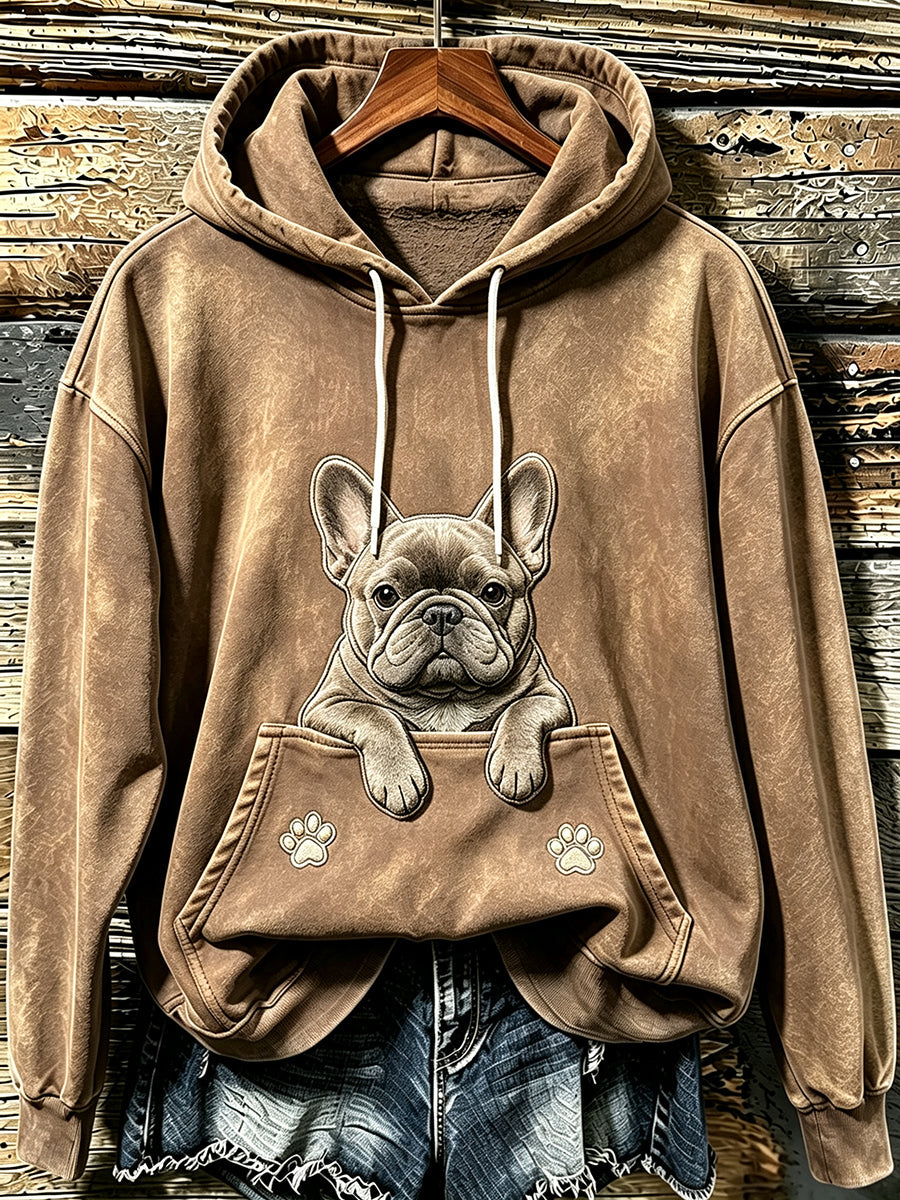 Moleton Aconchegante Feminino com Estampa Fofa de Buldogue Francês e Patinhas