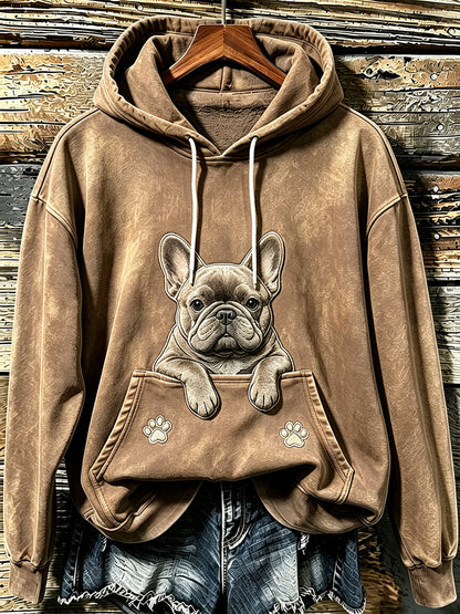 Moleton Aconchegante Feminino com Estampa Fofa de Buldogue Francês e Patinhas