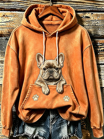 Moleton Aconchegante Feminino com Estampa Fofa de Buldogue Francês e Patinhas