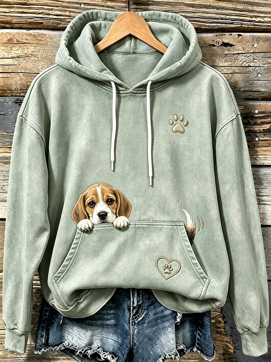 Moletom Confortável Feminino com Estampa Fofo de Beagle Escondido e Patinhas