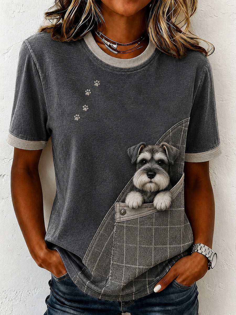 Schnauzer adorável das mulheres sentiu t-shirt da arte