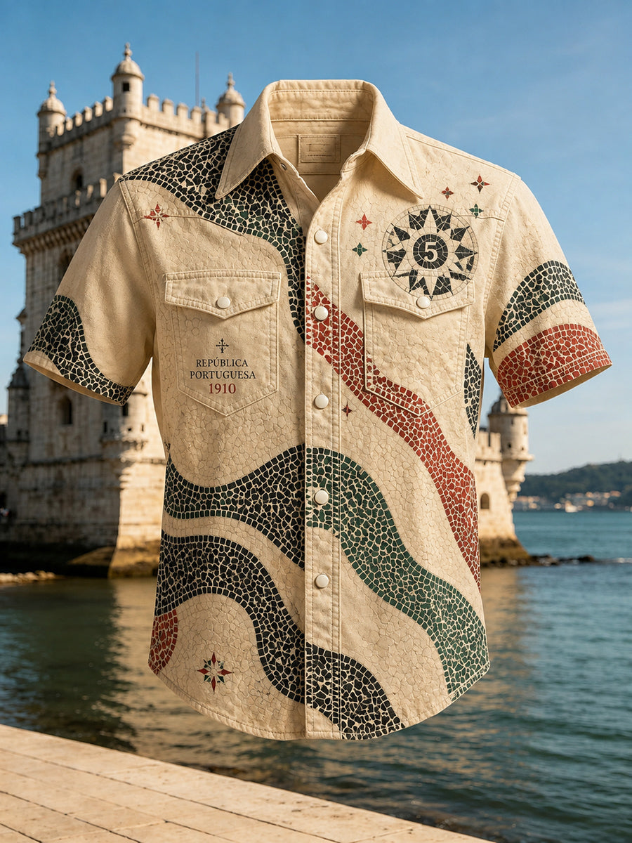 Camisa Estampada do Aniversário Retro República Portuguesa Masculina