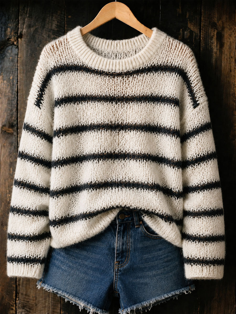 Tops de outono/inverno listrados femininos