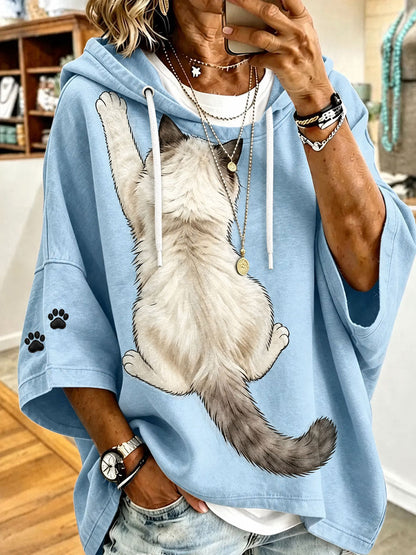 Capuz Casual de impressão artística de gato feminino
