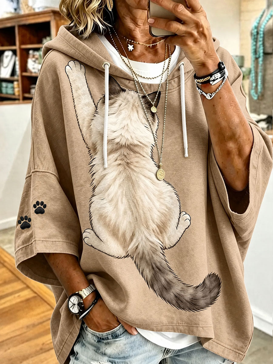 Capuz Casual de impressão artística de gato feminino