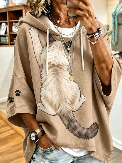 Capuz Casual de impressão artística de gato feminino