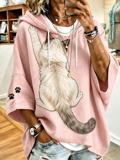 Capuz Casual de impressão artística de gato feminino
