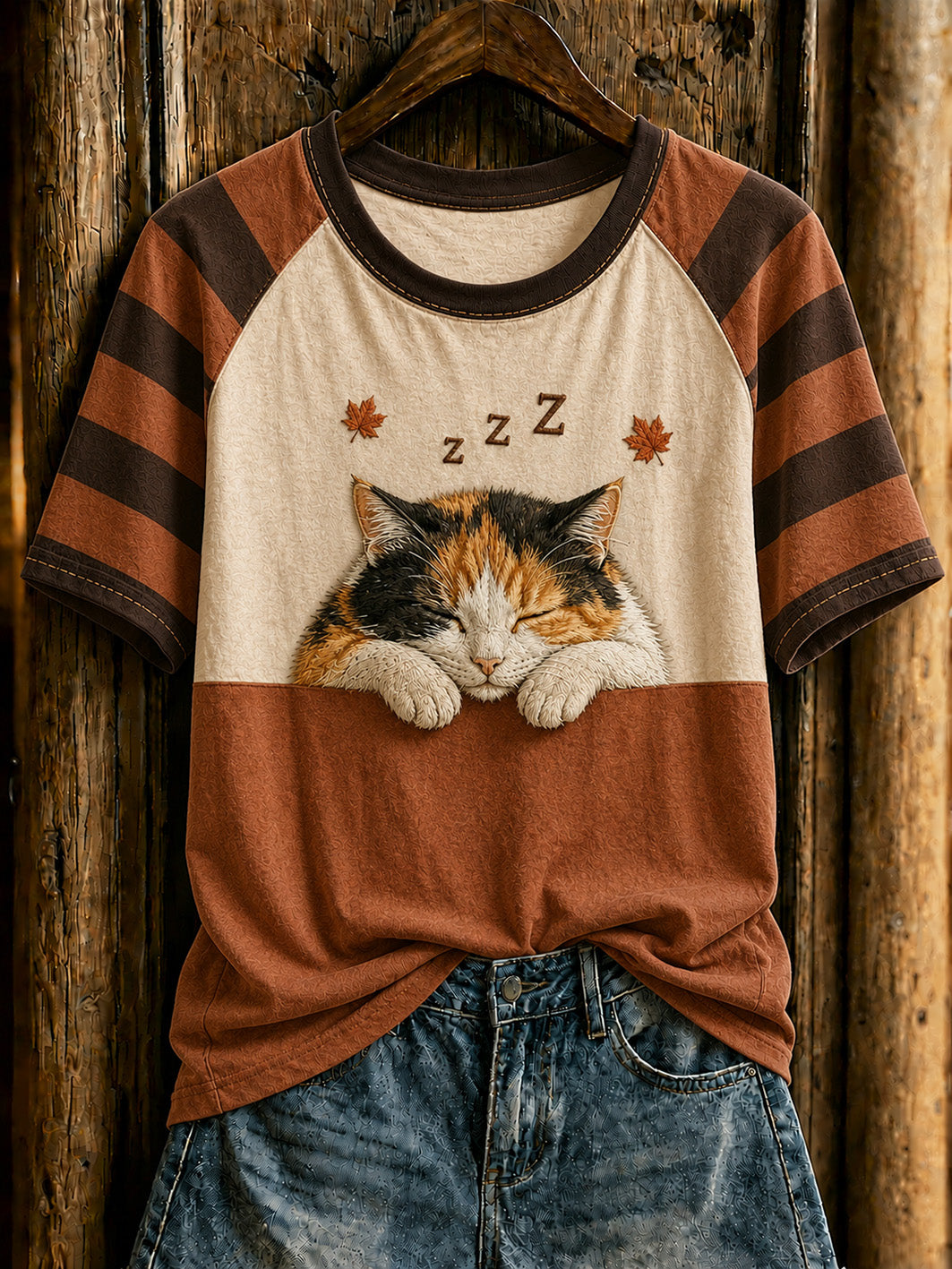 Camiseta feminina de manga curta com estampa de gato fofa e gola redonda