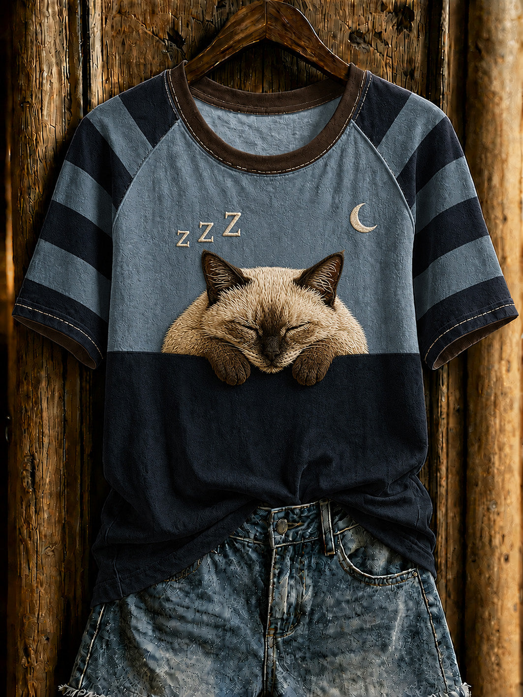 Camiseta feminina de manga curta com estampa de gato fofa e gola redonda
