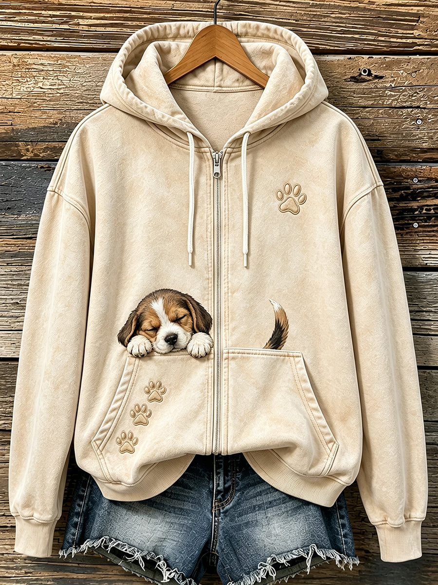 Adorável Beagle Dormir & Patas das mulheres Imprimir Zip-Up Hoodie