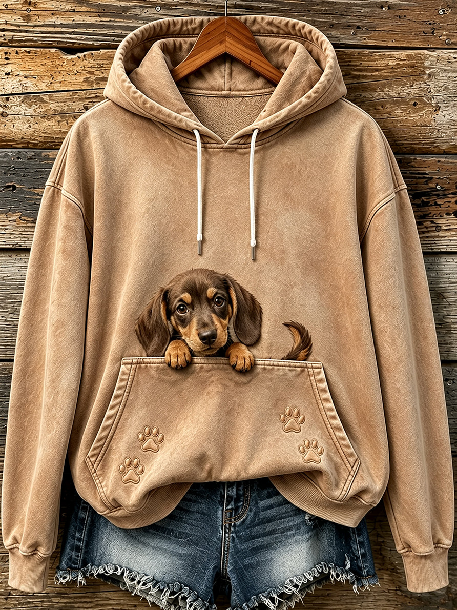 Adorável espreitar Dachshund & patas das mulheres imprimir Hoodie