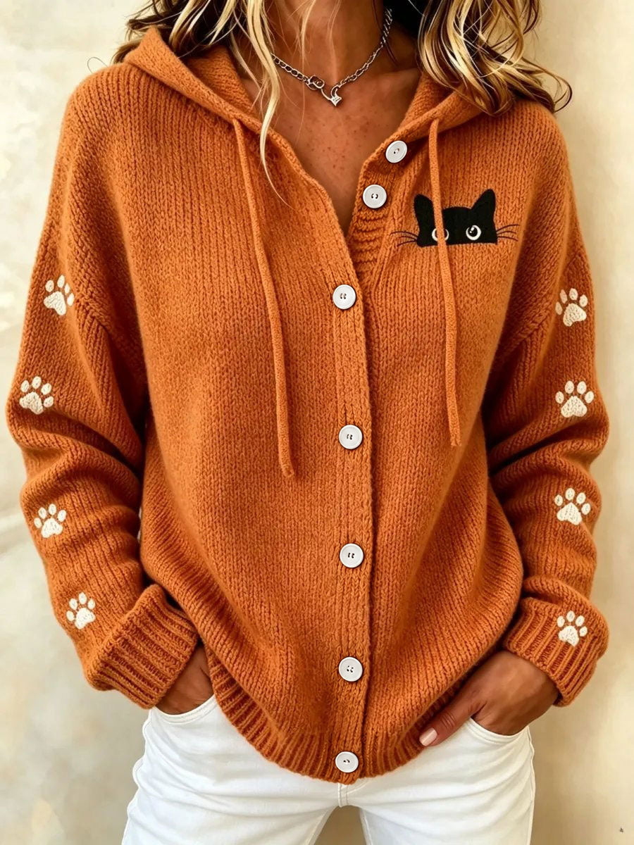 Cardigã casual com estampa de arte de gato para mulheres