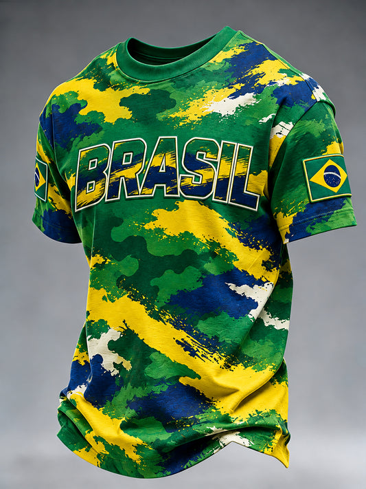 Camiseta masculina de manga curta com estampas patrióticas temáticas de veteranos