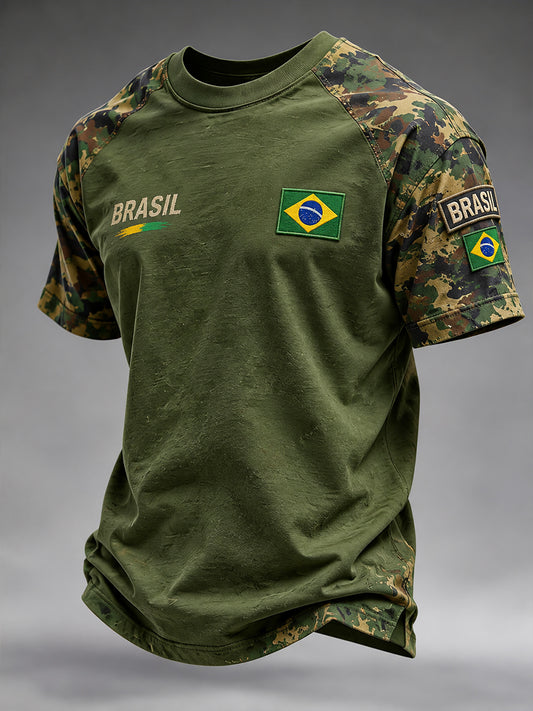 Camiseta de manga curta masculina com estampas temáticas de veteranos patrióticos