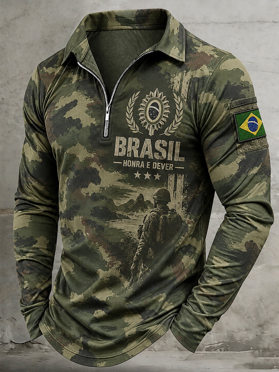 Camisa polo de manga comprida para homem com estampa comemorativa aos veteranos