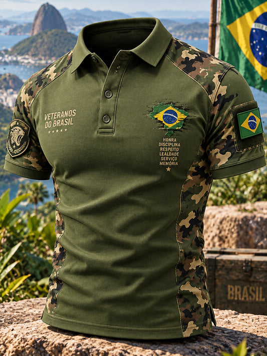 Camisa Polo de manga curta masculina com estampas temáticas de veteranos patrióticos