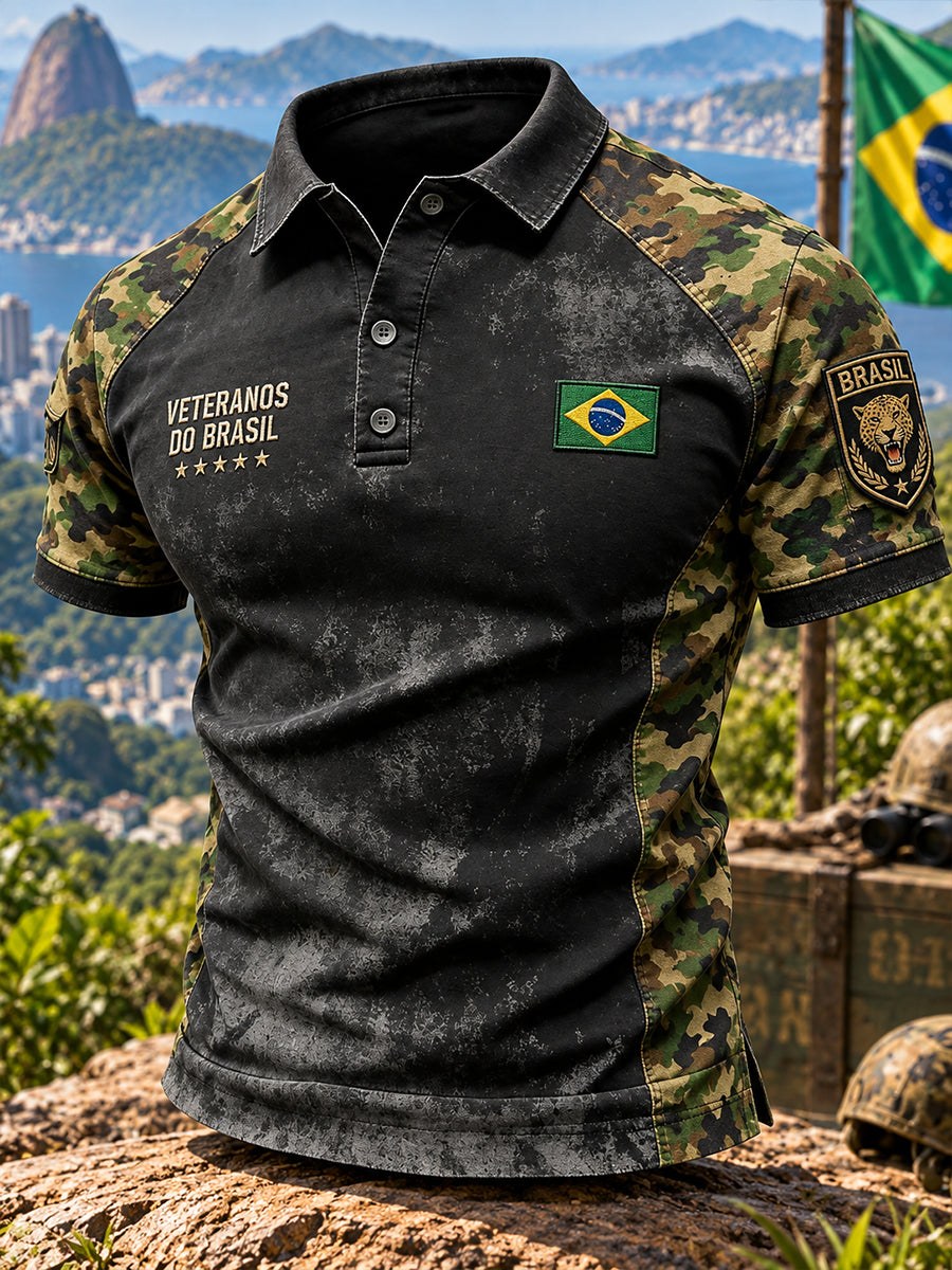 Camisa polo masculina de manga curta com estampas patrióticas temáticas de veteranos